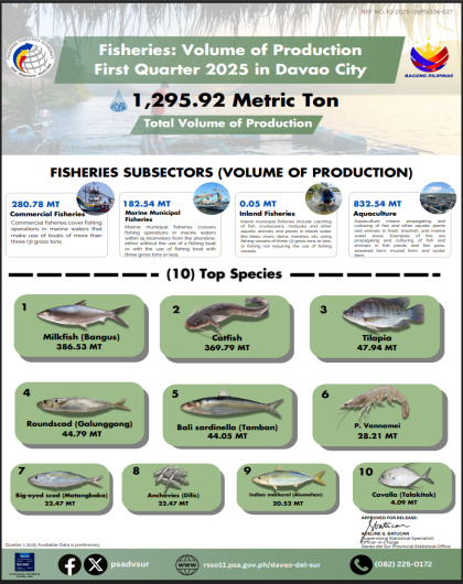 Fisheries Volume of Production First Quarter 2025 in Davao City